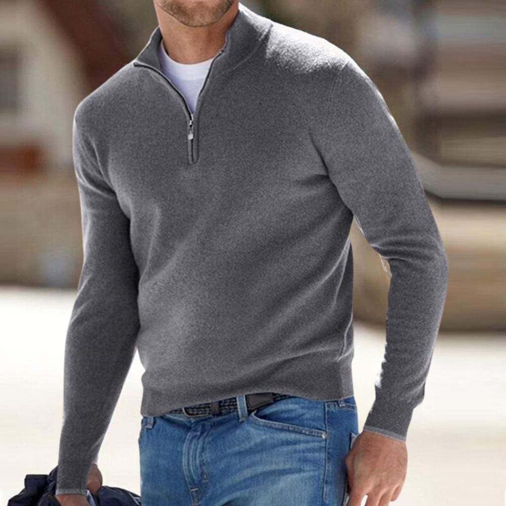 Men's Half-Zip Jumper | Ribbed Stand Collar | Regular Fit | Long Sleeves