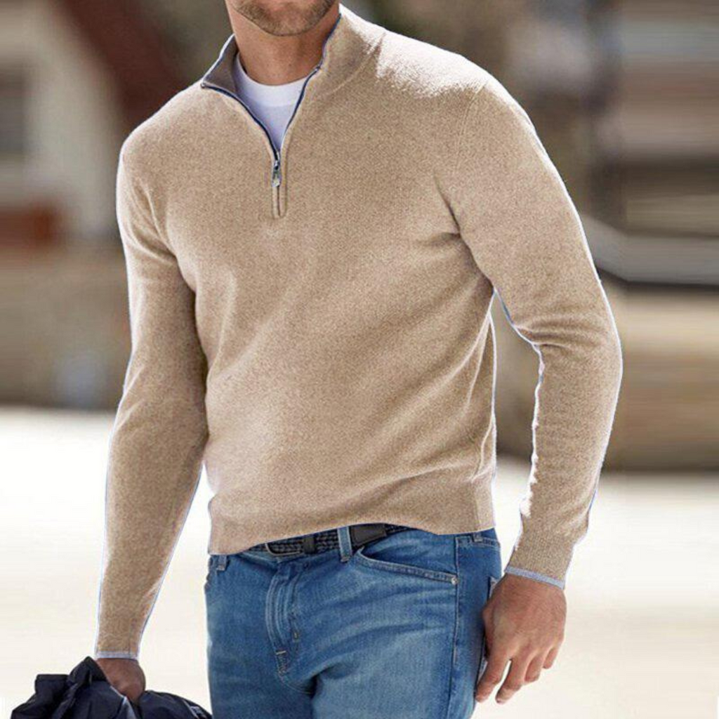 Men's Half-Zip Jumper | Ribbed Stand Collar | Regular Fit | Long Sleeves