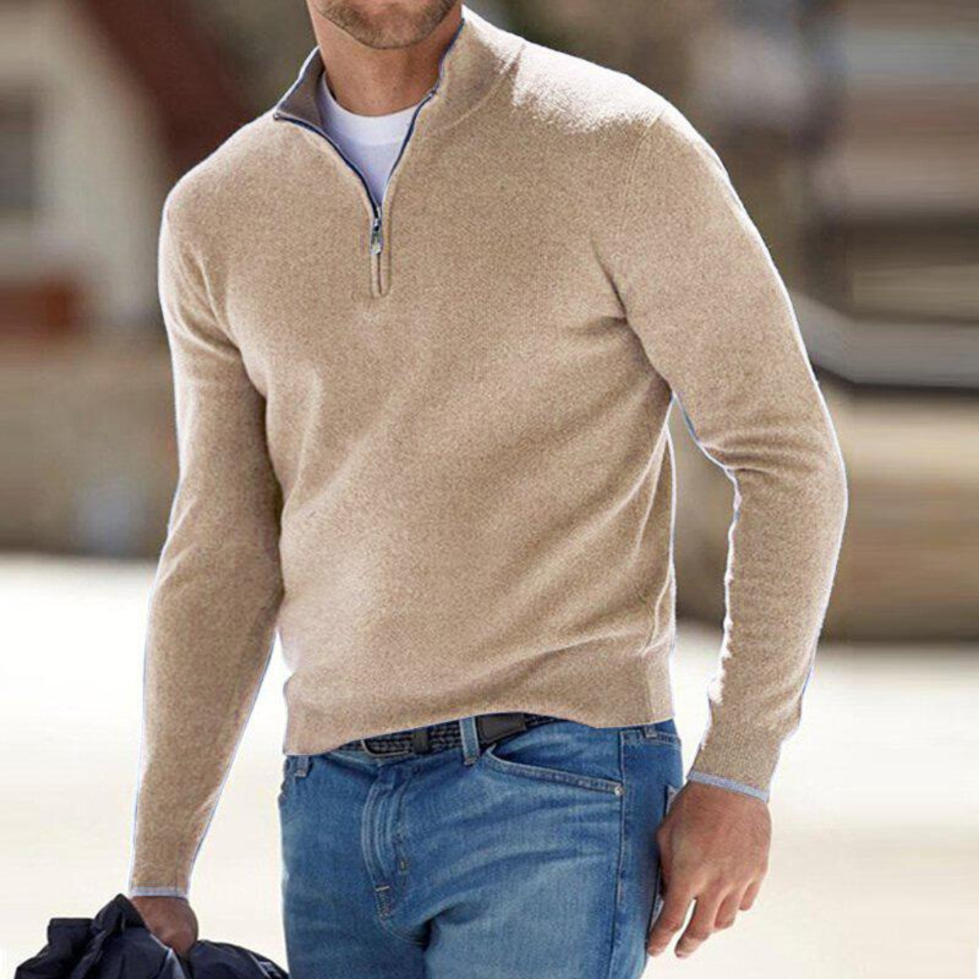 Men's Half-Zip Jumper | Ribbed Stand Collar | Regular Fit | Long Sleeves