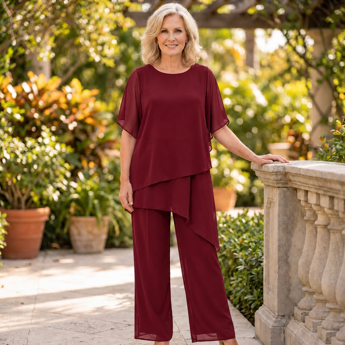 Women's Draped Layered Top and Wide-Leg Trousers Co-Ord Set | Tailored Fit