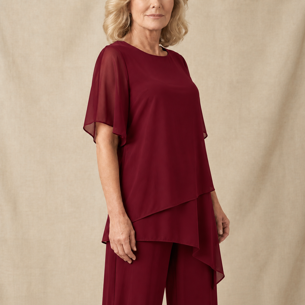 Women's Draped Layered Top and Wide-Leg Trousers Co-Ord Set | Tailored Fit