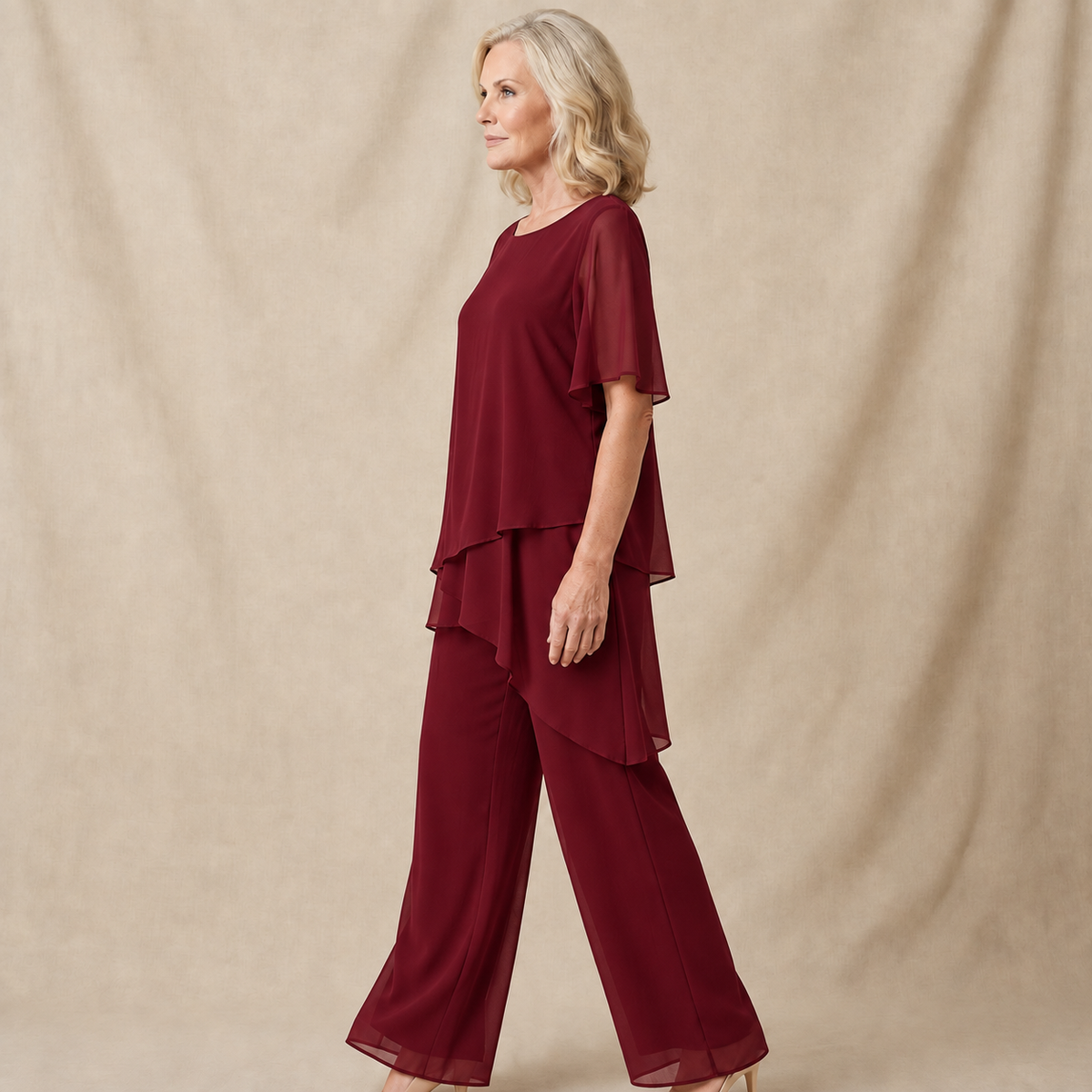 Women's Draped Layered Top and Wide-Leg Trousers Co-Ord Set | Tailored Fit
