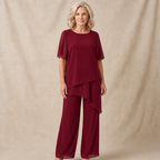 Women's Draped Layered Top and Wide-Leg Trousers Co-Ord Set | Tailored Fit