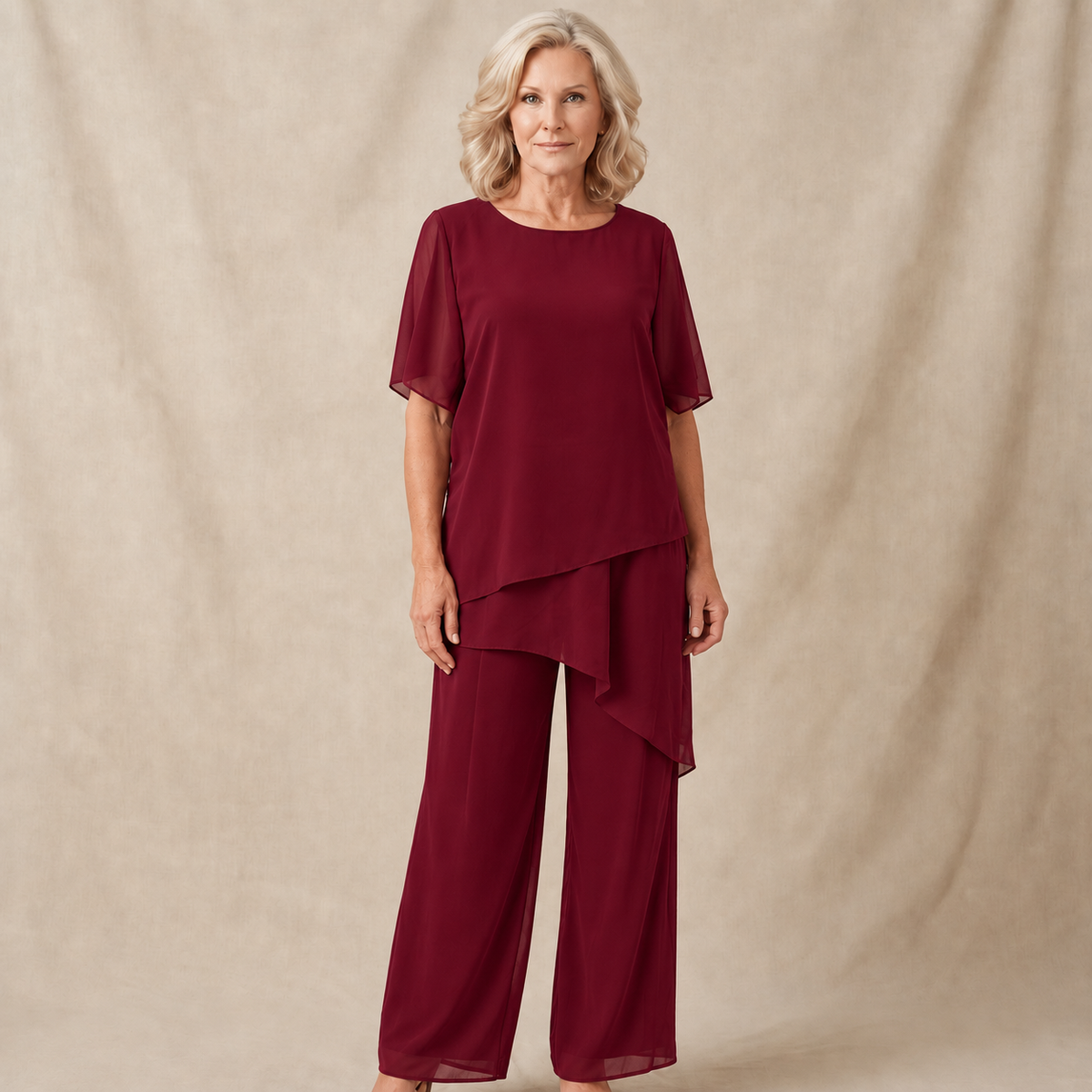 Women's Draped Layered Top and Wide-Leg Trousers Co-Ord Set | Tailored Fit