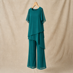 Women's Draped Layered Top and Wide-Leg Trousers Co-Ord Set | Tailored Fit