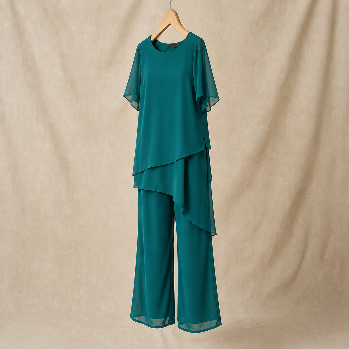 Women's Draped Layered Top and Wide-Leg Trousers Co-Ord Set | Tailored Fit