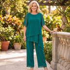 Women's Draped Layered Top and Wide-Leg Trousers Co-Ord Set | Tailored Fit