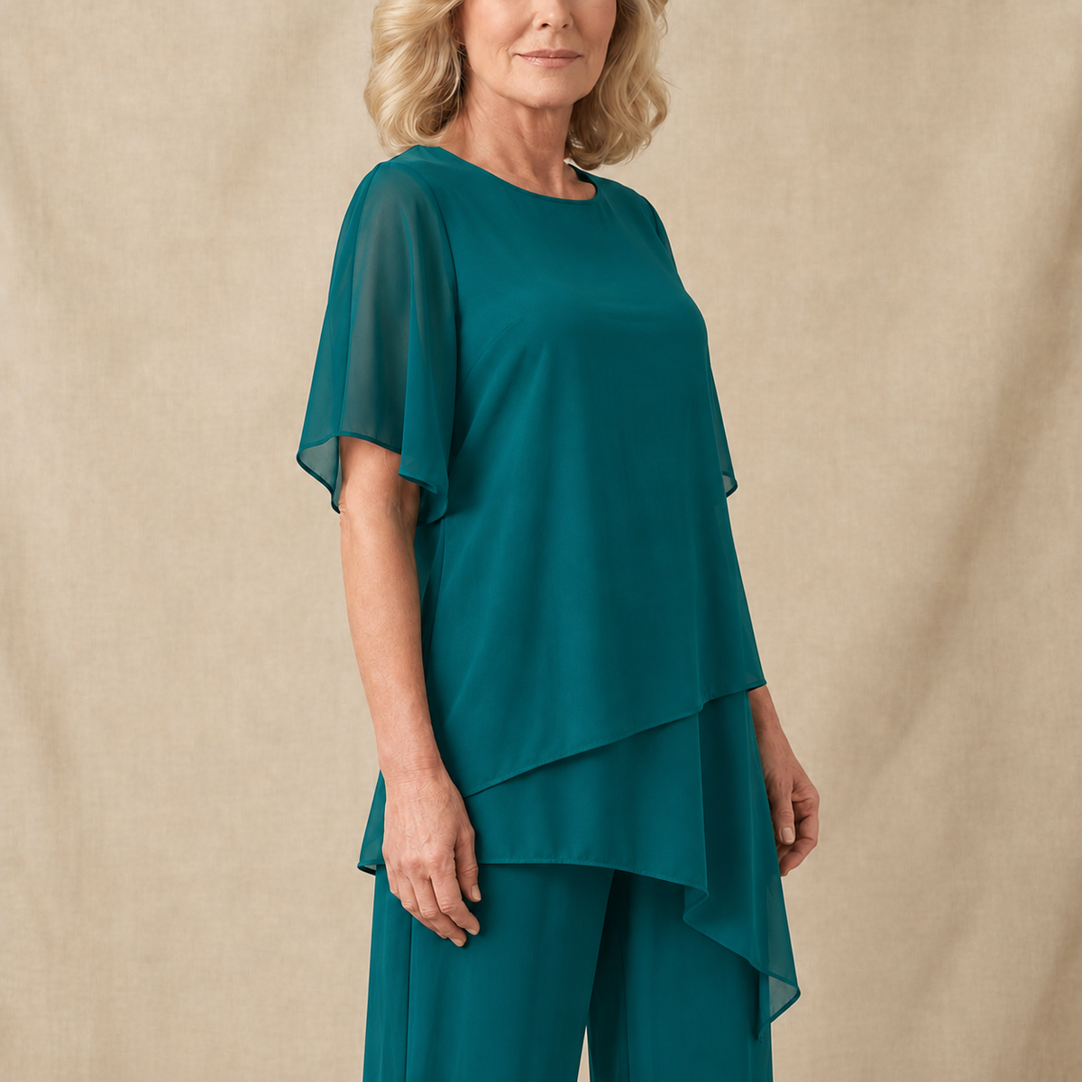 Women's Draped Layered Top and Wide-Leg Trousers Co-Ord Set | Tailored Fit