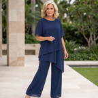 Women's Draped Layered Top and Wide-Leg Trousers Co-Ord Set | Tailored Fit