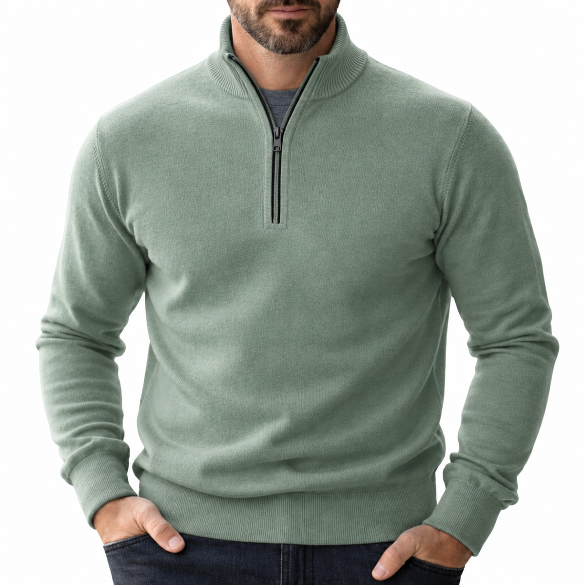 Men's Zip-Up Jumper | Relaxed Fit with Ribbed Trims | Lightweight Everyday Comfort