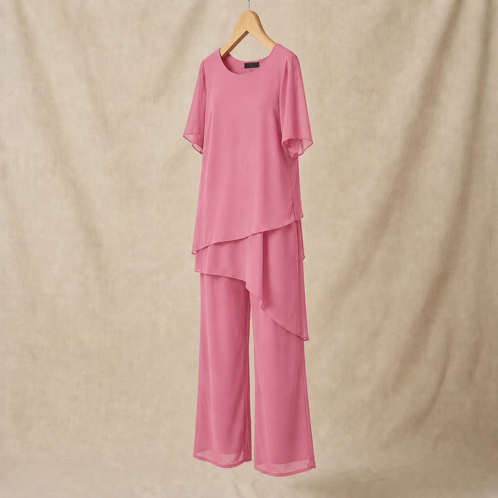 Women's Draped Layered Top and Wide-Leg Trousers Co-Ord Set | Tailored Fit