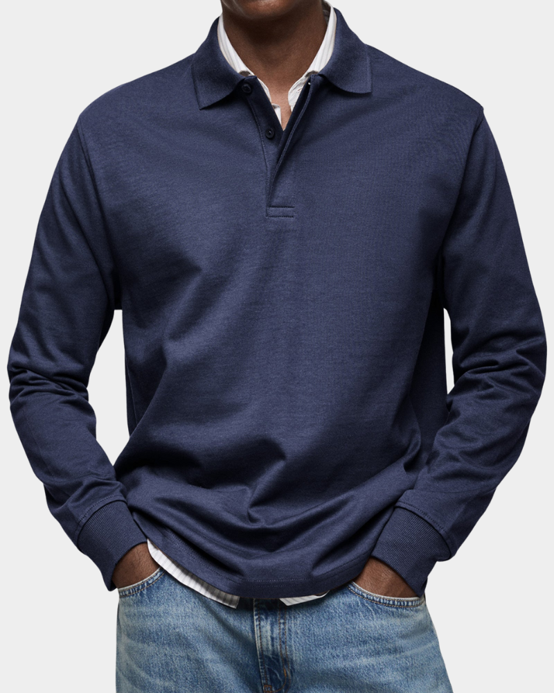 Men's Long Sleeve Polo Shirt | Button Placket | Ribbed Collar and Cuffs