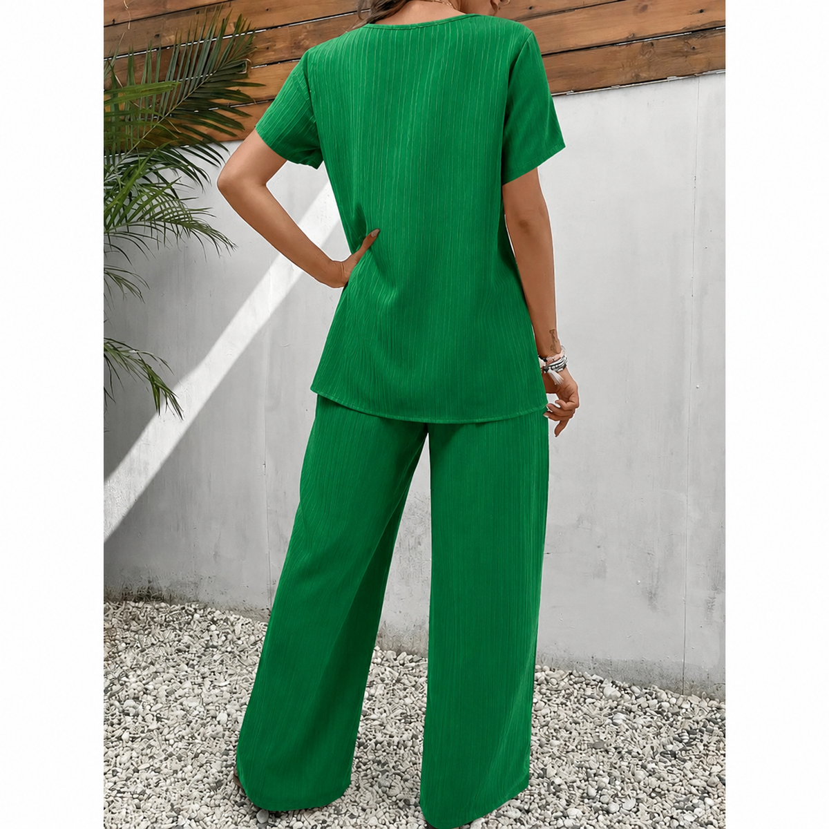 Women's Two-Piece Set | Longline Draped Top | Elasticated Waist Trousers