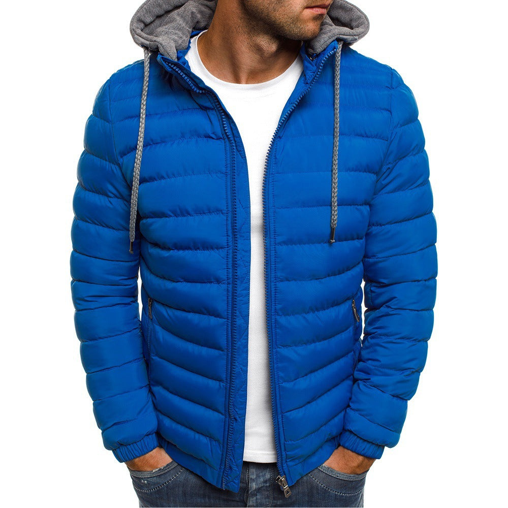 Men's Lightweight Down Jacket | Quilted Panels | Padded Hood | Slim Fit