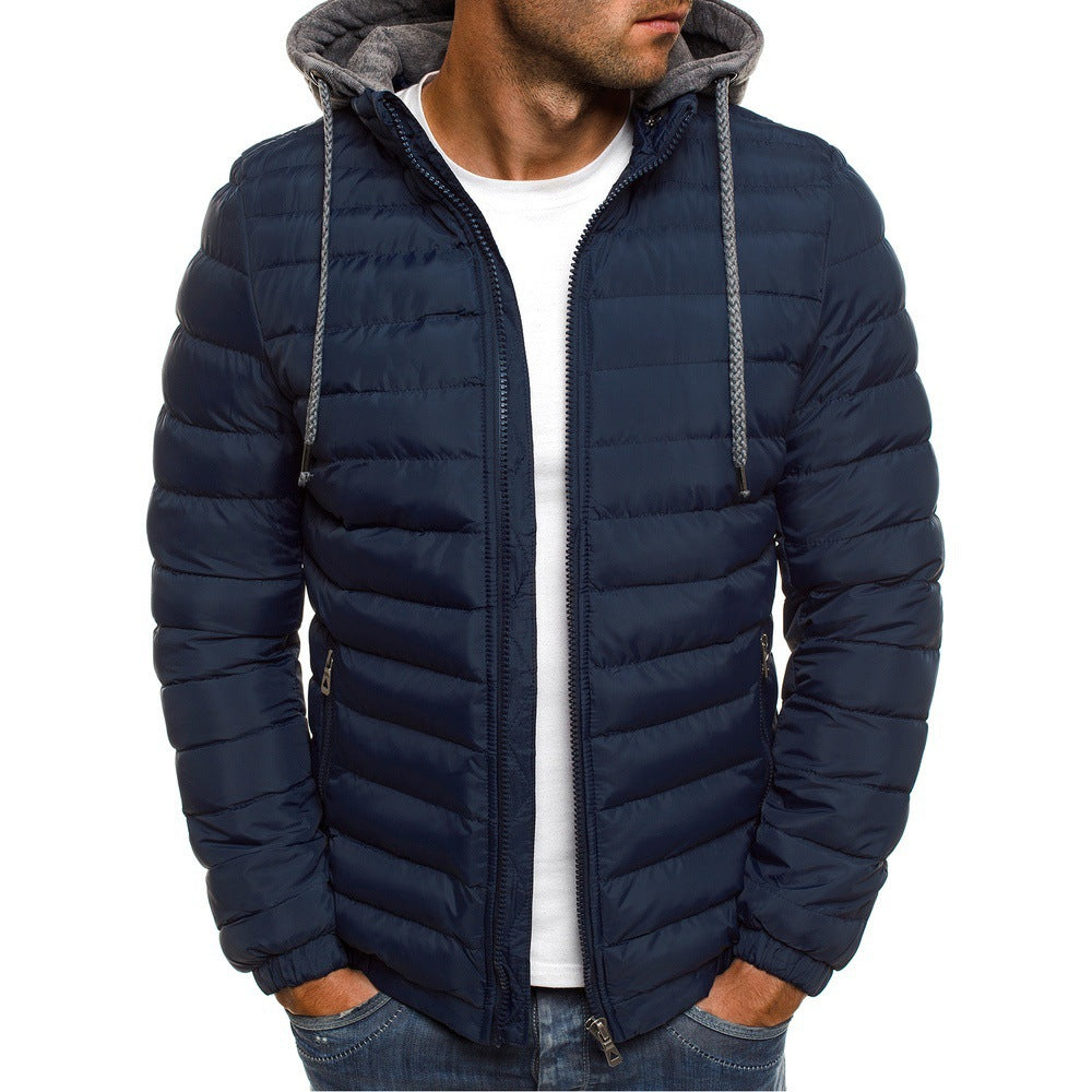 Men's Lightweight Down Jacket | Quilted Panels | Padded Hood | Slim Fit