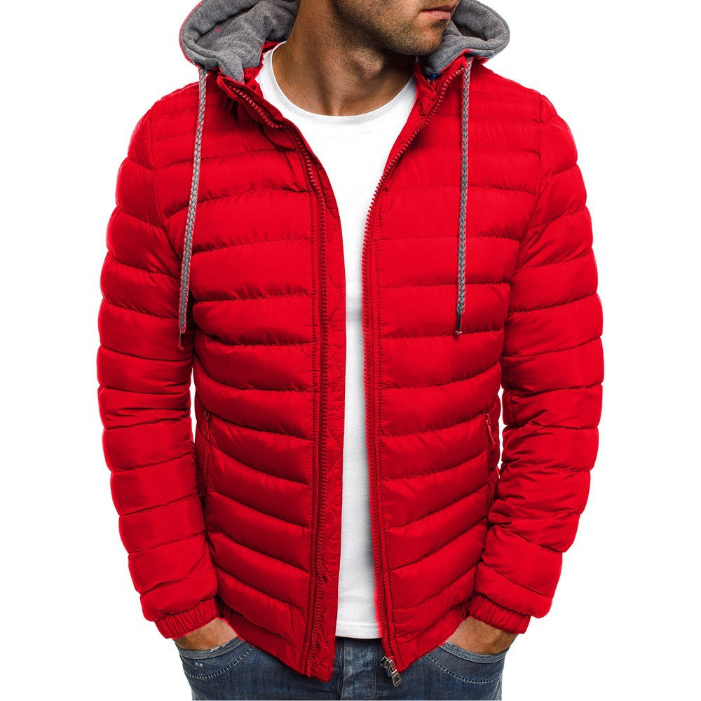 Men's Lightweight Down Jacket | Quilted Panels | Padded Hood | Slim Fit