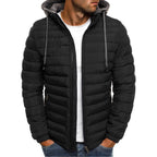 Men's Lightweight Down Jacket | Quilted Panels | Padded Hood | Slim Fit