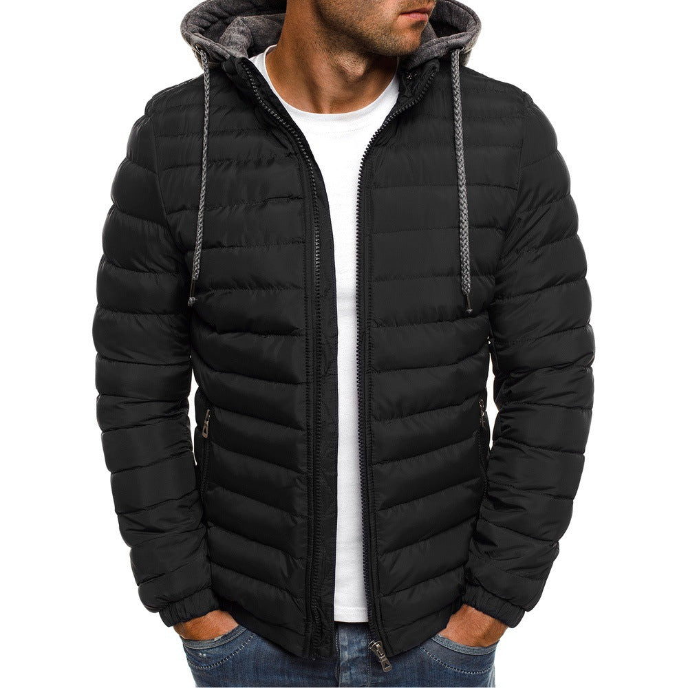 Men's Lightweight Down Jacket | Quilted Panels | Padded Hood | Slim Fit