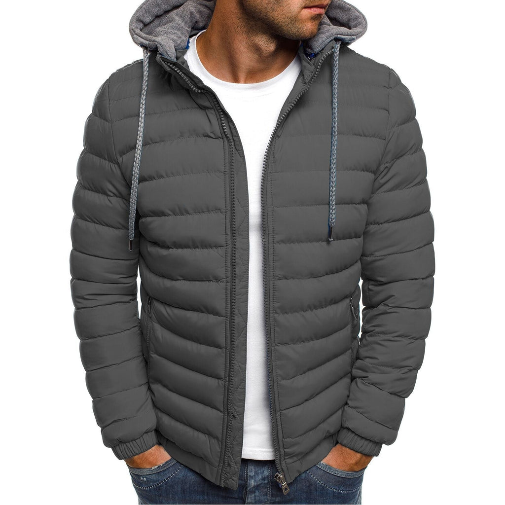 Men's Lightweight Down Jacket | Quilted Panels | Padded Hood | Slim Fit