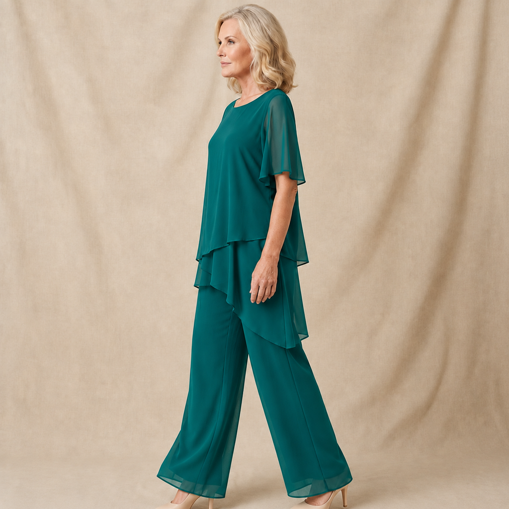 Women's Draped Layered Top and Wide-Leg Trousers Co-Ord Set | Tailored Fit