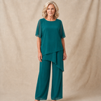 Women's Draped Layered Top and Wide-Leg Trousers Co-Ord Set | Tailored Fit