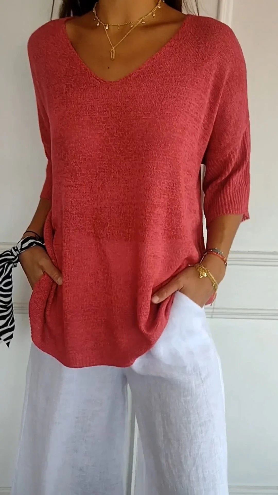 Women's V-Neck Top | Relaxed Fit | Wrinkle-Free Fabric for Effortless Everyday Style
