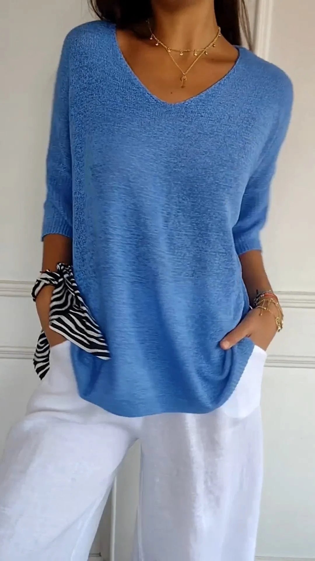 Women's V-Neck Top | Relaxed Fit | Wrinkle-Free Fabric for Effortless Everyday Style