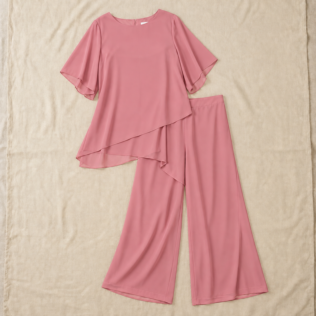Women's Draped Layered Top and Wide-Leg Trousers Co-Ord Set | Tailored Fit