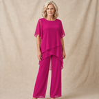 Women's Draped Layered Top and Wide-Leg Trousers Co-Ord Set | Tailored Fit