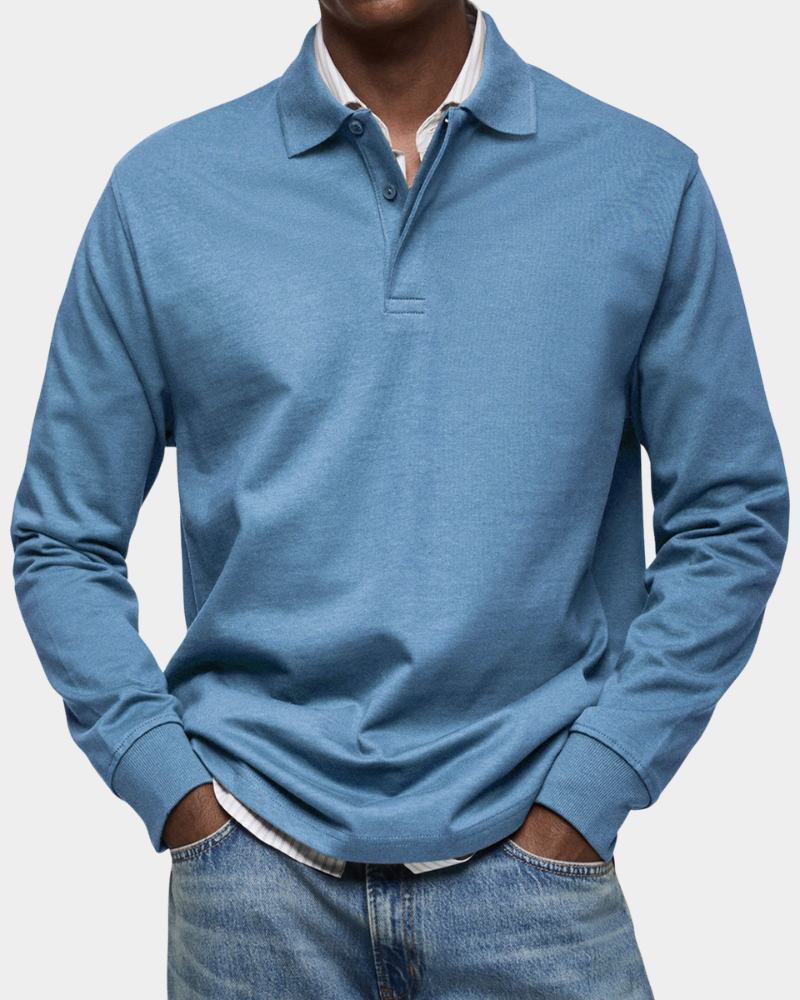 Men's Long Sleeve Polo Shirt | Button Placket | Ribbed Collar and Cuffs