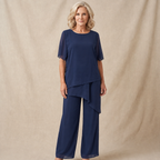 Women's Draped Layered Top and Wide-Leg Trousers Co-Ord Set | Tailored Fit