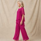 Women's Draped Layered Top and Wide-Leg Trousers Co-Ord Set | Tailored Fit
