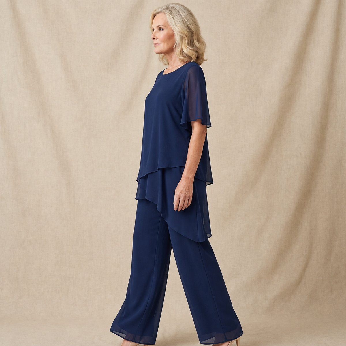 Women's Draped Layered Top and Wide-Leg Trousers Co-Ord Set | Tailored Fit