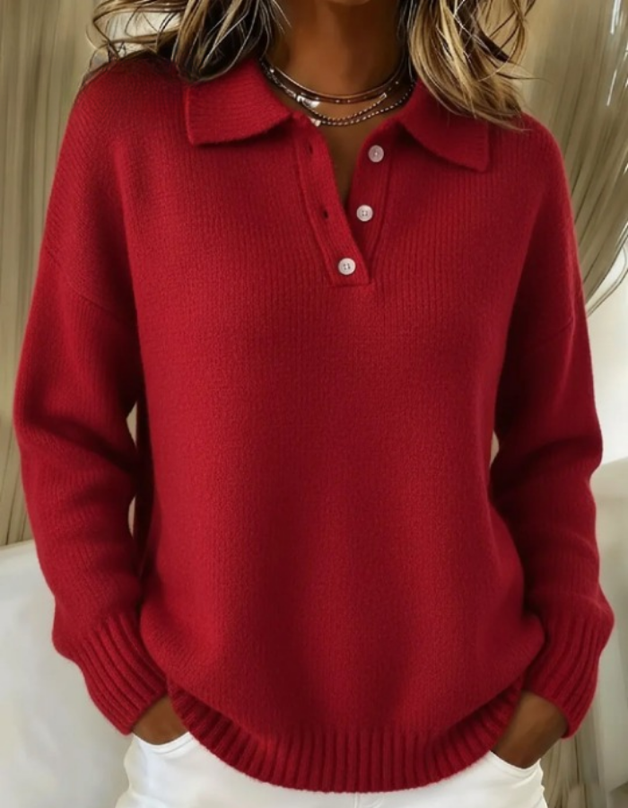 Women's Polo Jumper | Ribbed Collar Detail | Lightweight Knit | Regular Fit