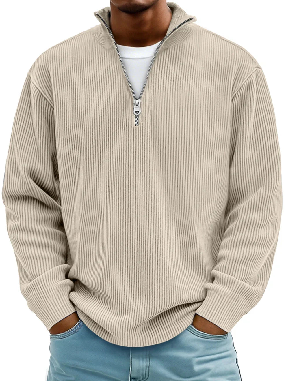 Men's Half-Zip Jumper | Structured Knit Texture | Relaxed, Shape-Retaining Fit