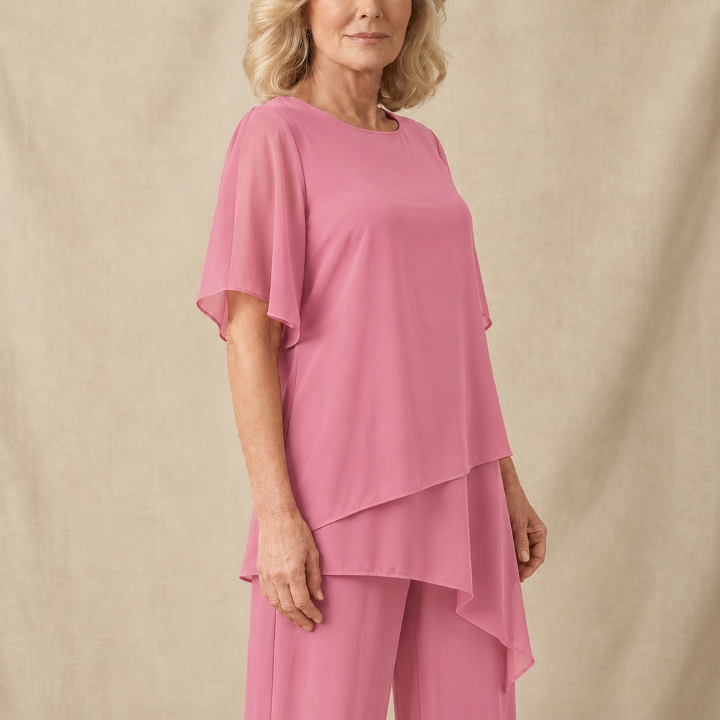 Women's Draped Layered Top and Wide-Leg Trousers Co-Ord Set | Tailored Fit