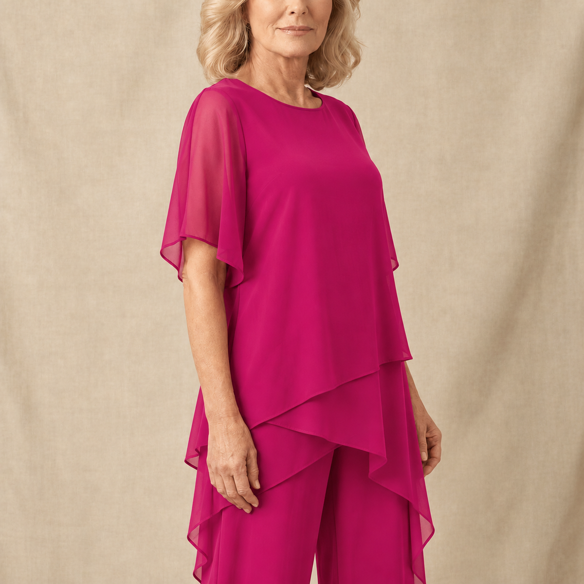 Women's Draped Layered Top and Wide-Leg Trousers Co-Ord Set | Tailored Fit
