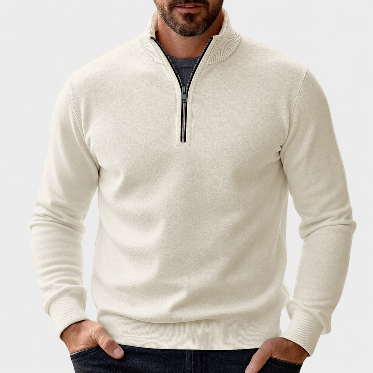 Men's Zip-Up Jumper | Relaxed Fit with Ribbed Trims | Lightweight Everyday Comfort