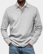 Men's Long Sleeve Polo Shirt | Button Placket | Ribbed Collar and Cuffs