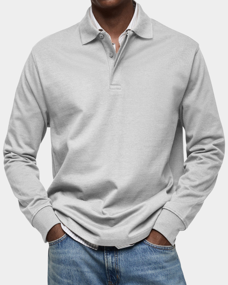 Men's Long Sleeve Polo Shirt | Button Placket | Ribbed Collar and Cuffs