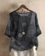 Women's Bohemian Top | Relaxed Flowy Fit with Round Neckline | Elbow-Length Sleeves and Tie Detail