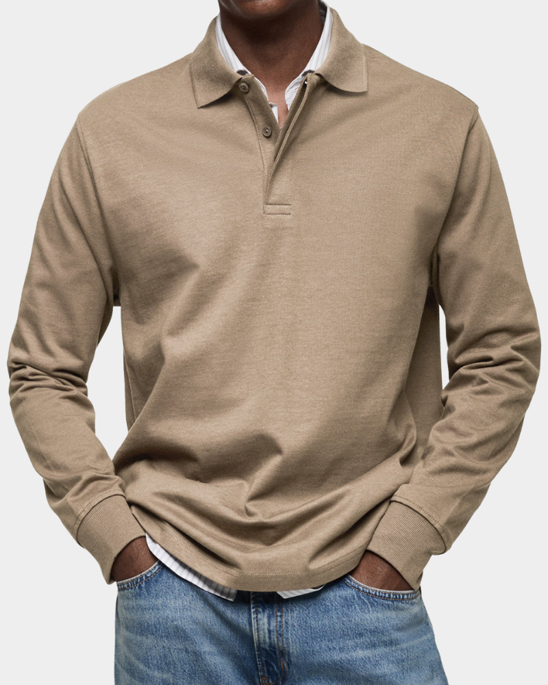 Men's Long Sleeve Polo Shirt | Button Placket | Ribbed Collar and Cuffs