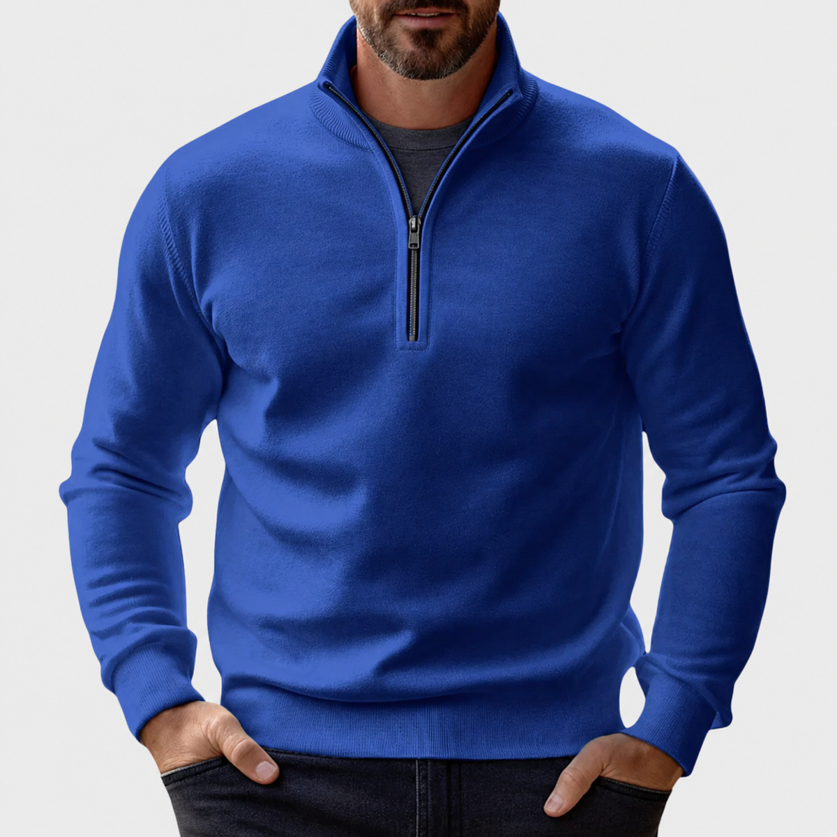 Men's Zip-Up Jumper | Relaxed Fit with Ribbed Trims | Lightweight Everyday Comfort