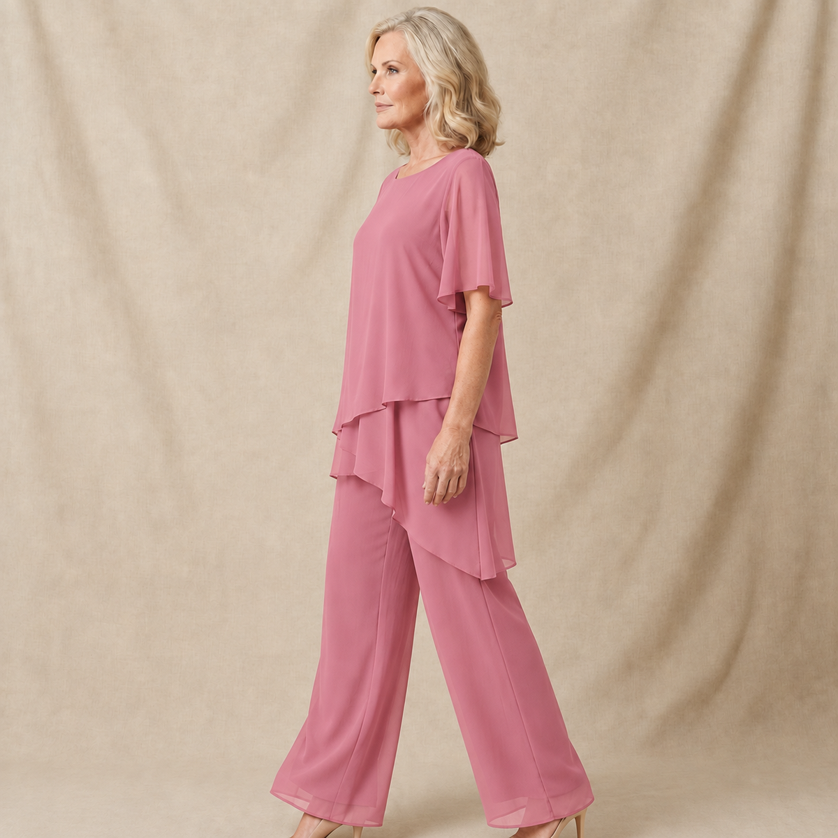 Women's Draped Layered Top and Wide-Leg Trousers Co-Ord Set | Tailored Fit