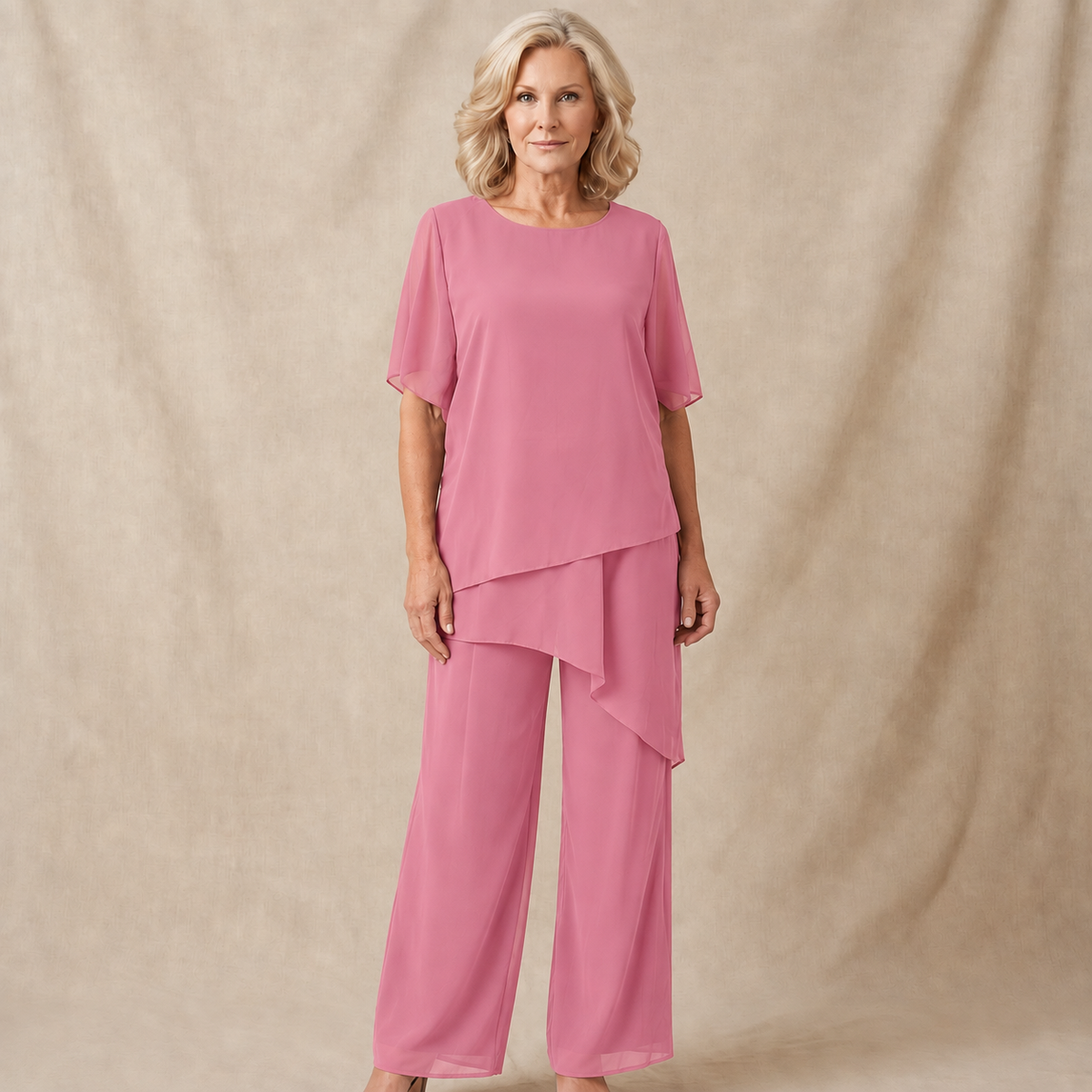 Women's Draped Layered Top and Wide-Leg Trousers Co-Ord Set | Tailored Fit
