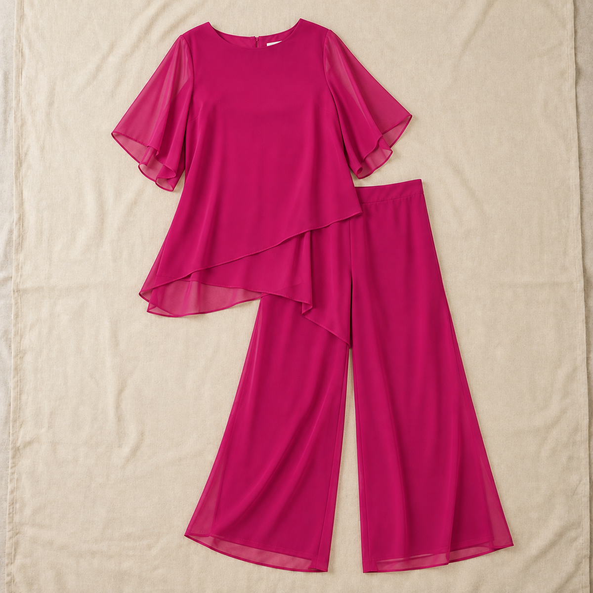 Women's Draped Layered Top and Wide-Leg Trousers Co-Ord Set | Tailored Fit
