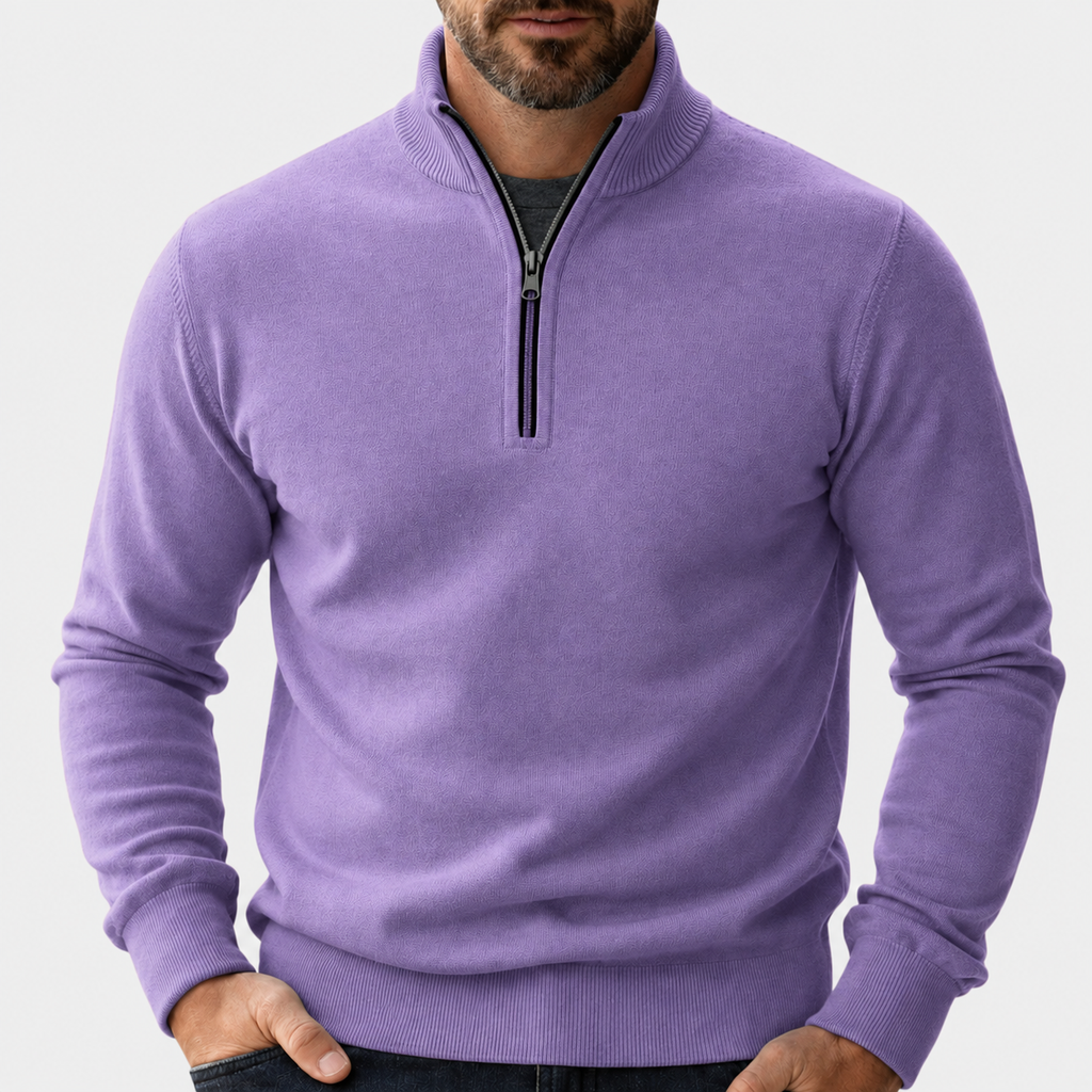 Men's Zip-Up Jumper | Relaxed Fit with Ribbed Trims | Lightweight Everyday Comfort
