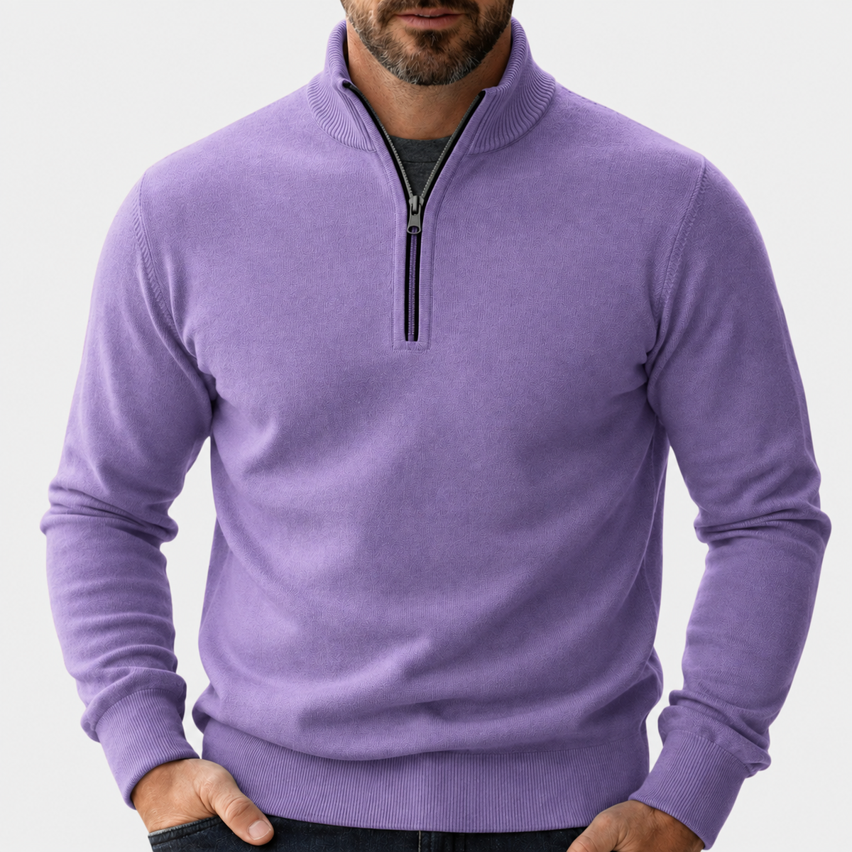 Men's Zip-Up Jumper | Relaxed Fit with Ribbed Trims | Lightweight Everyday Comfort