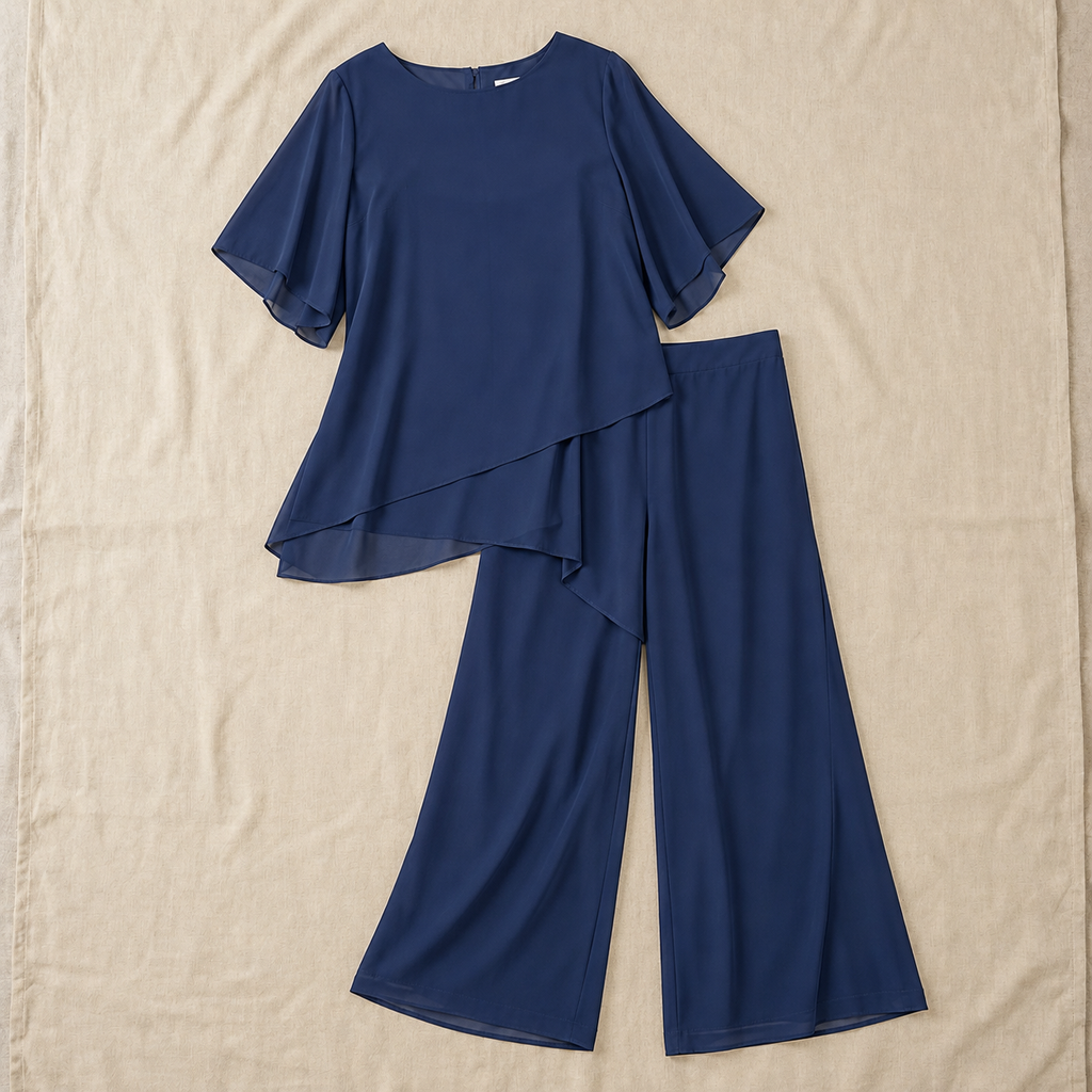 Women's Draped Layered Top and Wide-Leg Trousers Co-Ord Set | Tailored Fit