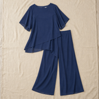 Women's Draped Layered Top and Wide-Leg Trousers Co-Ord Set | Tailored Fit